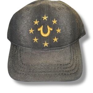 True Religion Black Metallic Horseshoe Star Fitted Cap NWT